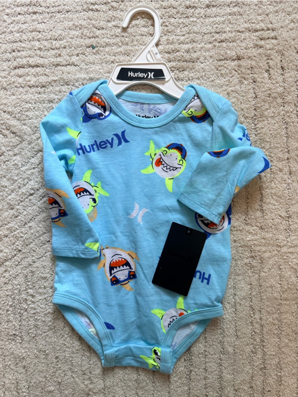 Hurley Light Blue Baby One-Piece with Shark Print
